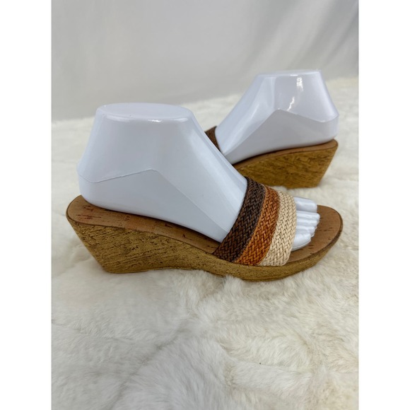 Anna Chelini Women’s Brown/Multi Open Toe Cork Wedge Heel Sandals Size 8 - Picture 2 of 7